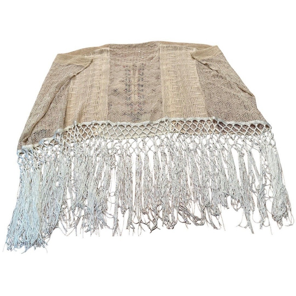 Miss Me Lace Poncho Lightweight Long Crochet Fringe Boho Hippie Size L - Picture 2 of 7